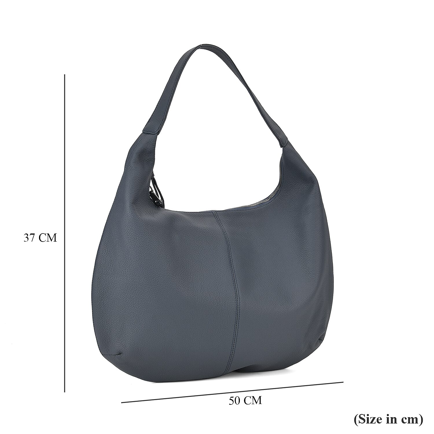 Designer Inspired - Genuine Leather Crescent Shaped Tote Slouch Bag - Grey