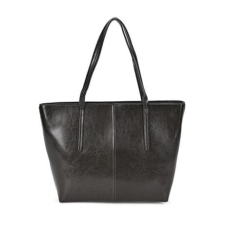 100% Genuine Leather Tote Bag (Size 39x12x27 cm) - Black