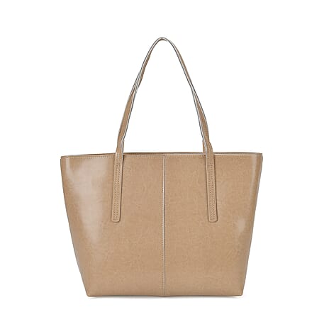 100% Genuine Leather Tote Bag (Size 39x12x27 cm) - Beige