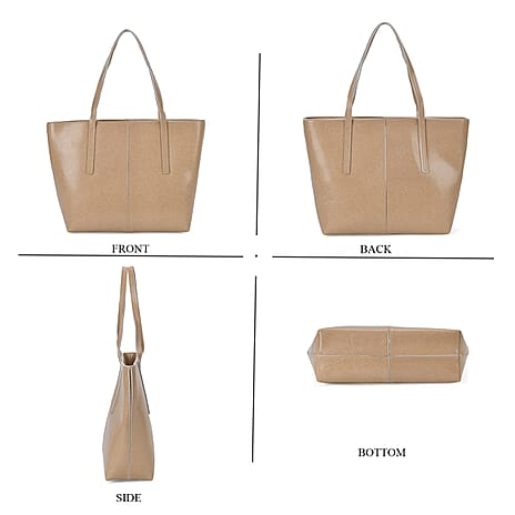 100% Genuine Leather Tote Bag (Size 39x12x27 cm) - Beige