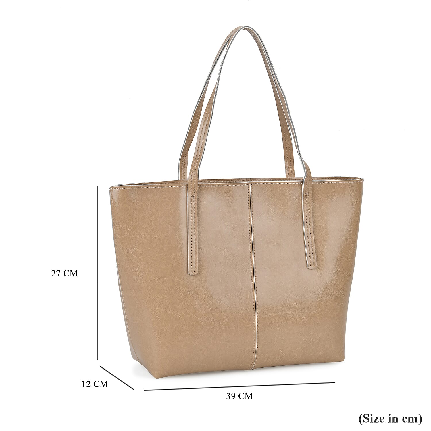 100% Genuine Leather Tote Bag (Size 39x12x27 cm) - Beige 100% Genuine Leather Tote Bag (Size 39x12x27 cm) - Beige