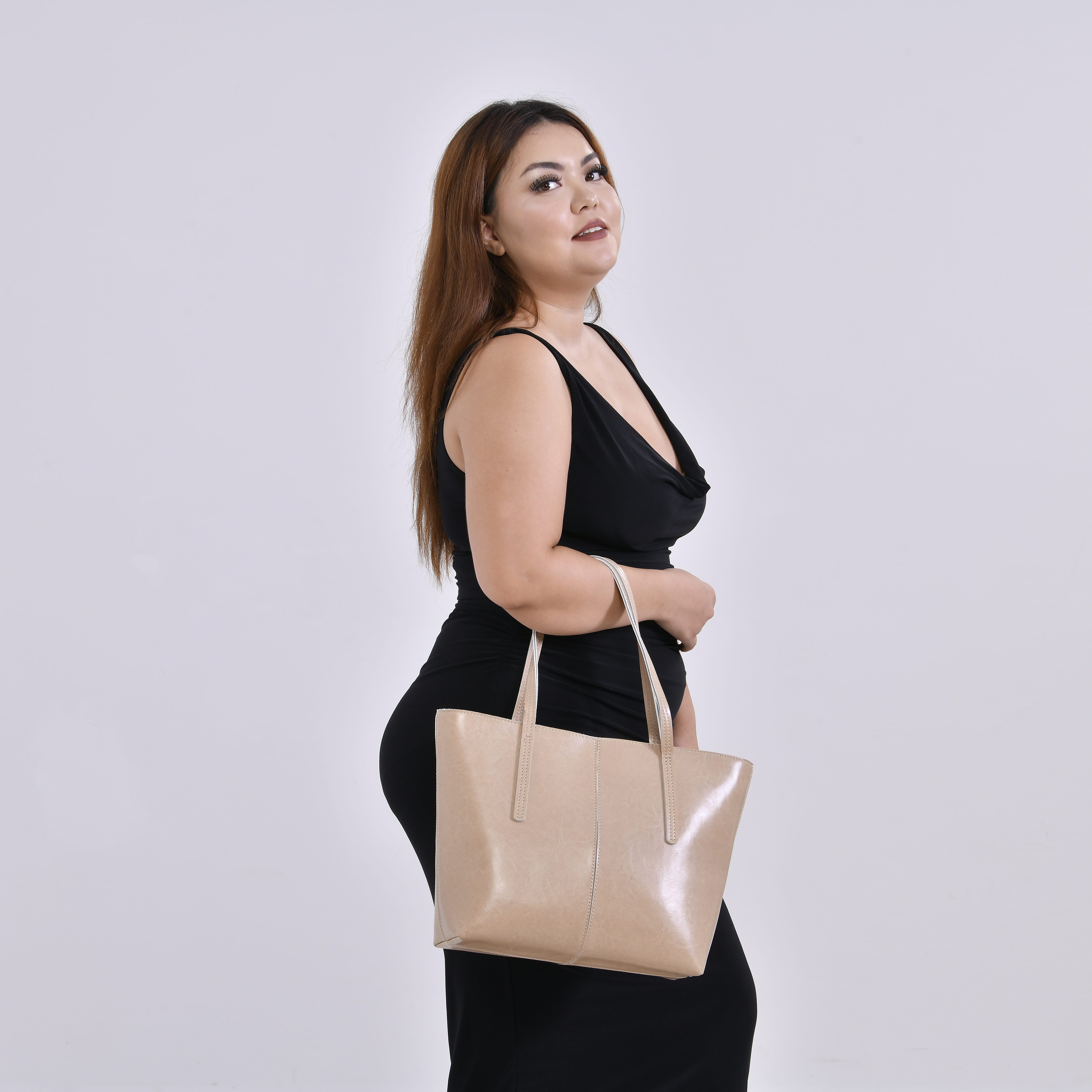 100% Genuine Leather Tote Bag (Size 39x12x27 cm) - Beige 100% Genuine Leather Tote Bag (Size 39x12x27 cm) - Beige