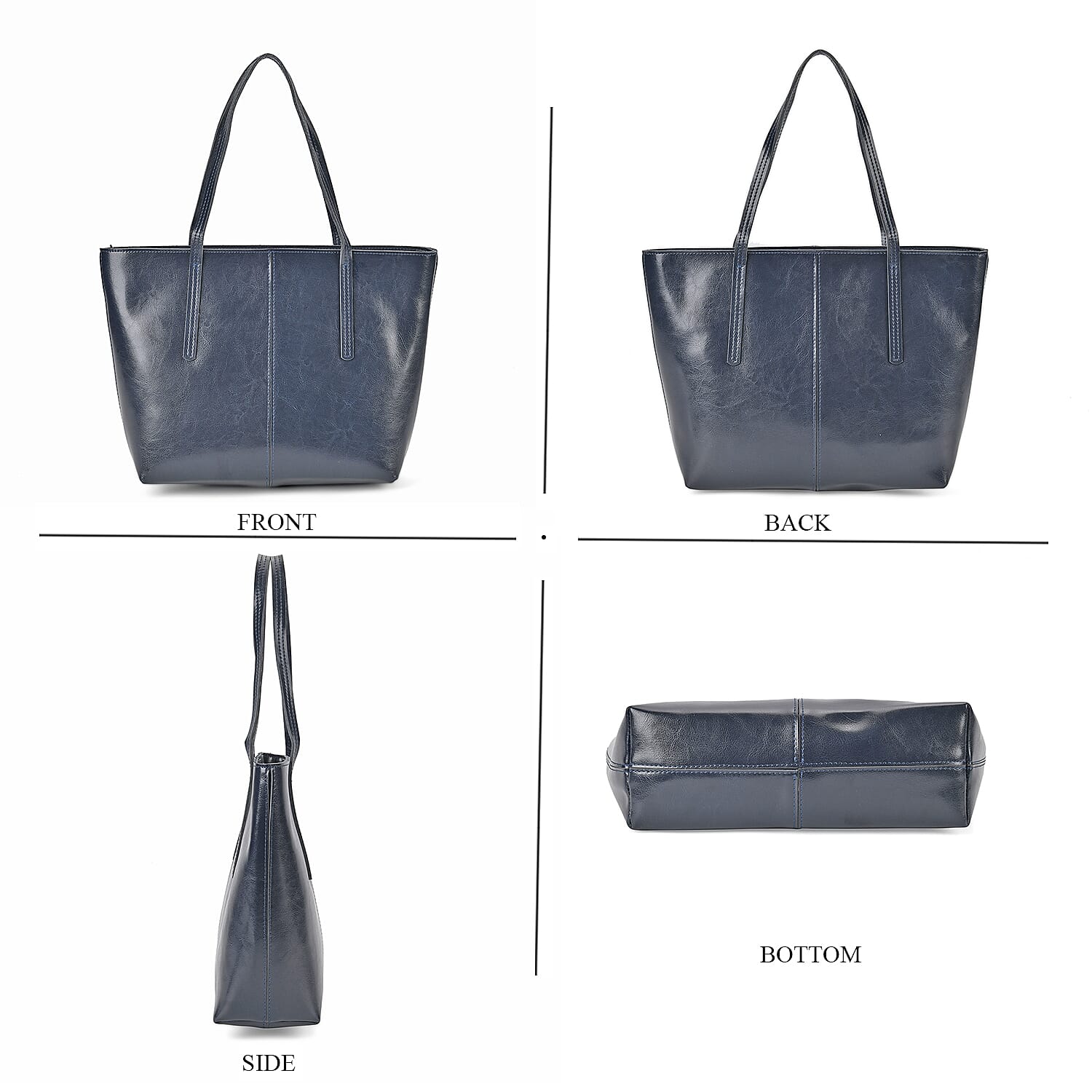 100%  Genuine Leather Tote Bag (Size 39x12x27 cm) - Navy