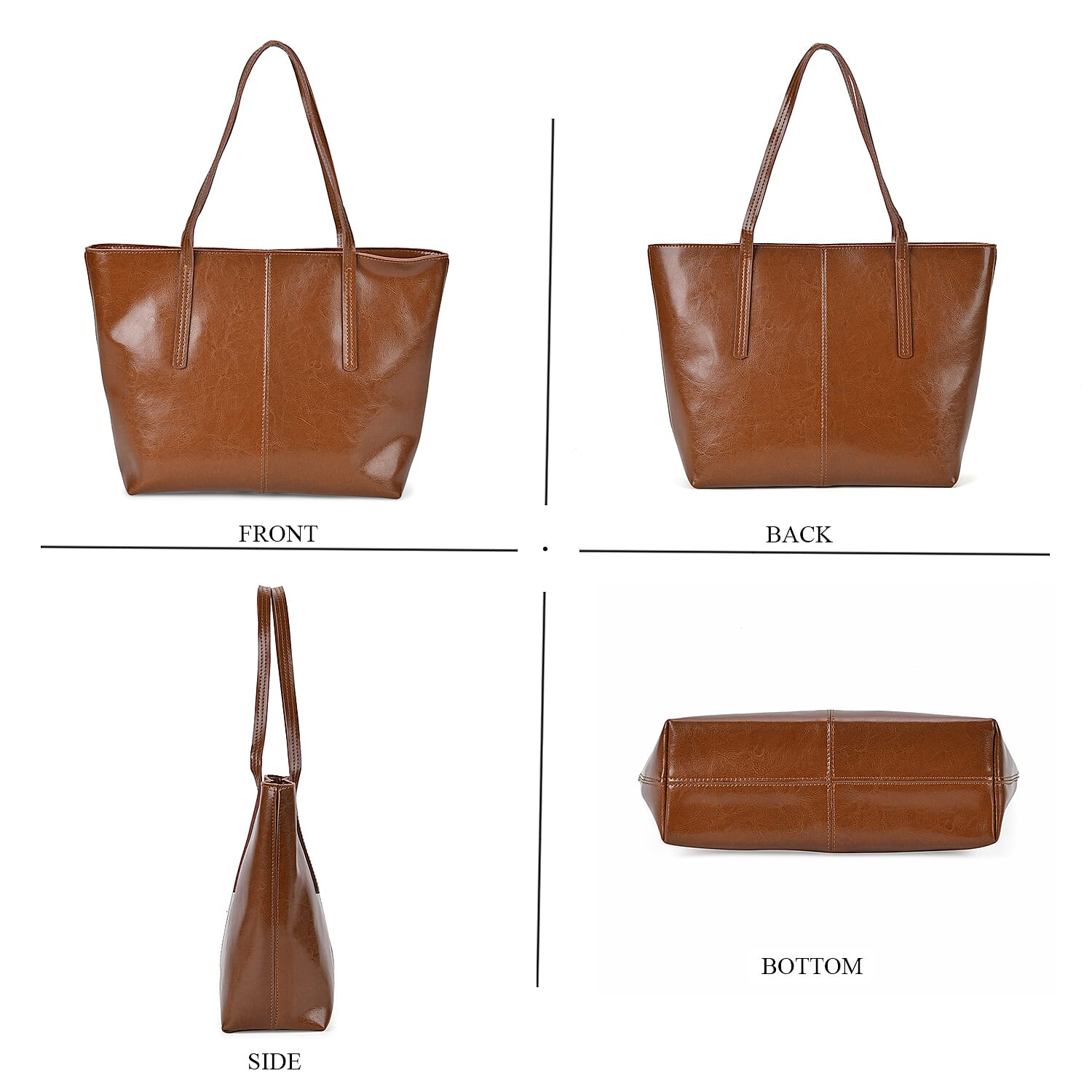 100% Genuine Leather Tote Bag (Size 39x12x27 cm) - Tan
