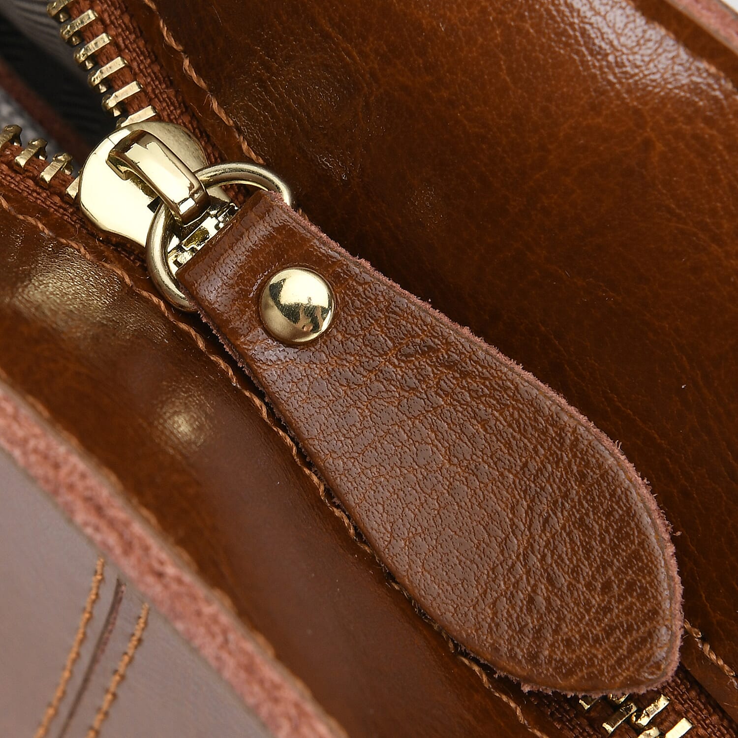 100% Genuine Leather Tote Bag (Size 39x12x27 cm) - Tan