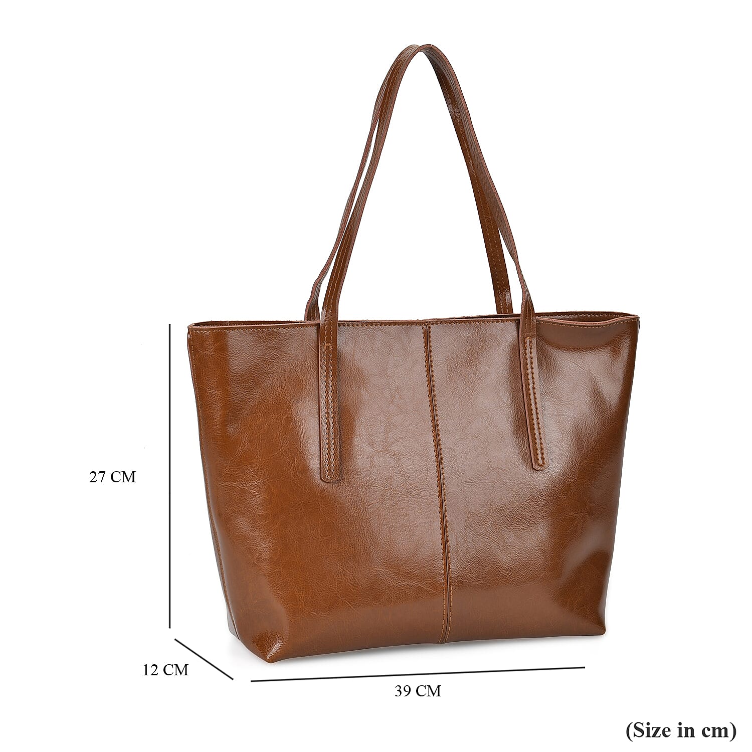 100% Genuine Leather Tote Bag (Size 39x12x27 cm) - Tan