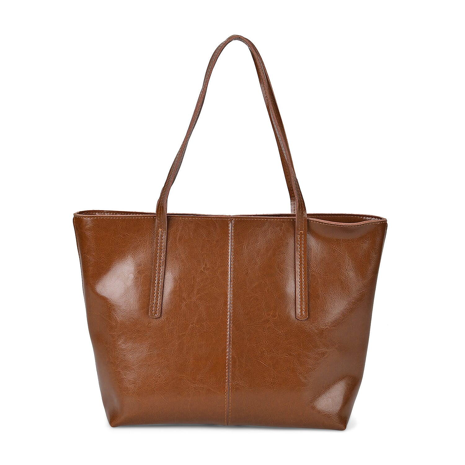 100% Genuine Leather Tote Bag (Size 39x12x27 cm) - Tan