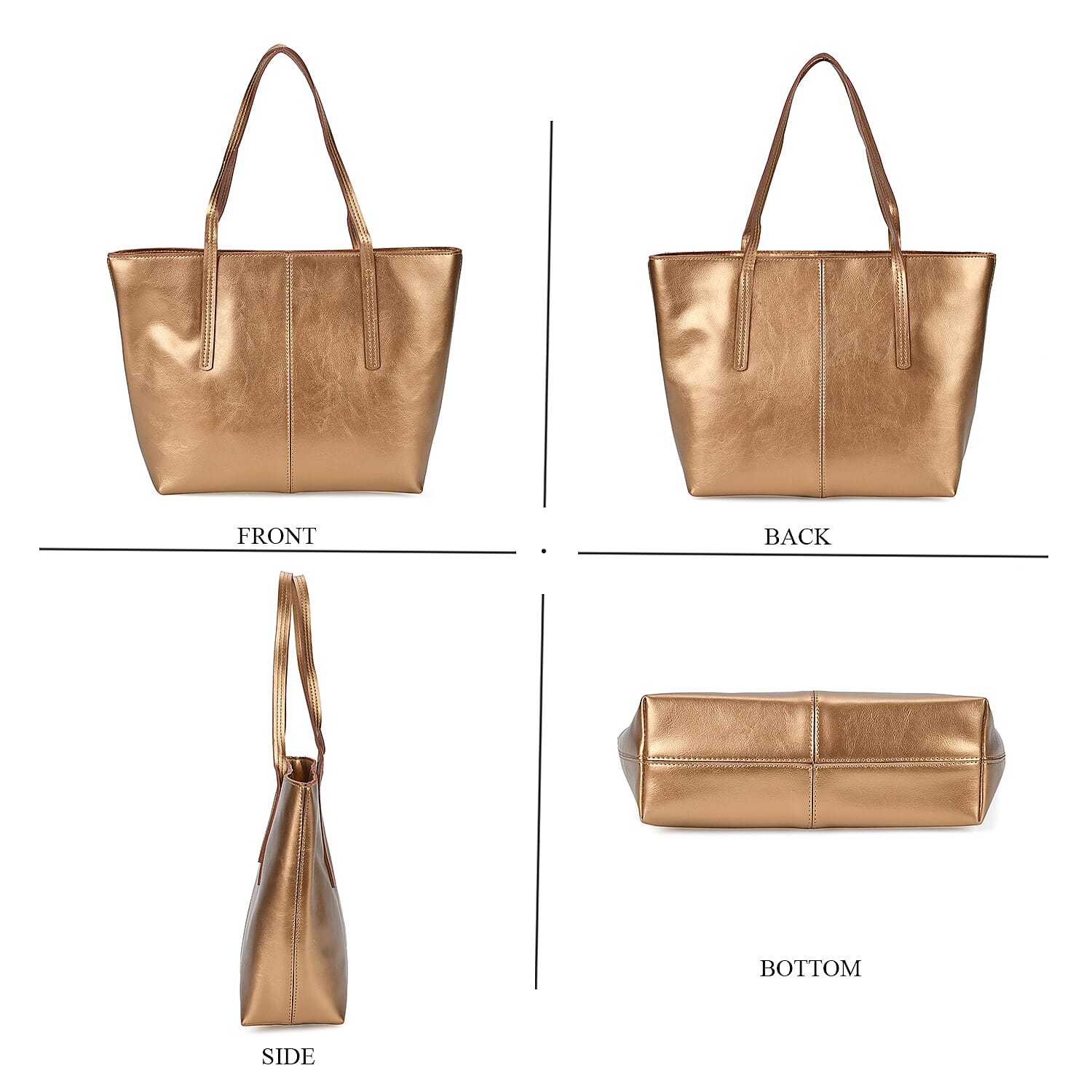 100% Genuine Leather Tote Bag (Size 39x12x27 cm) - Gold