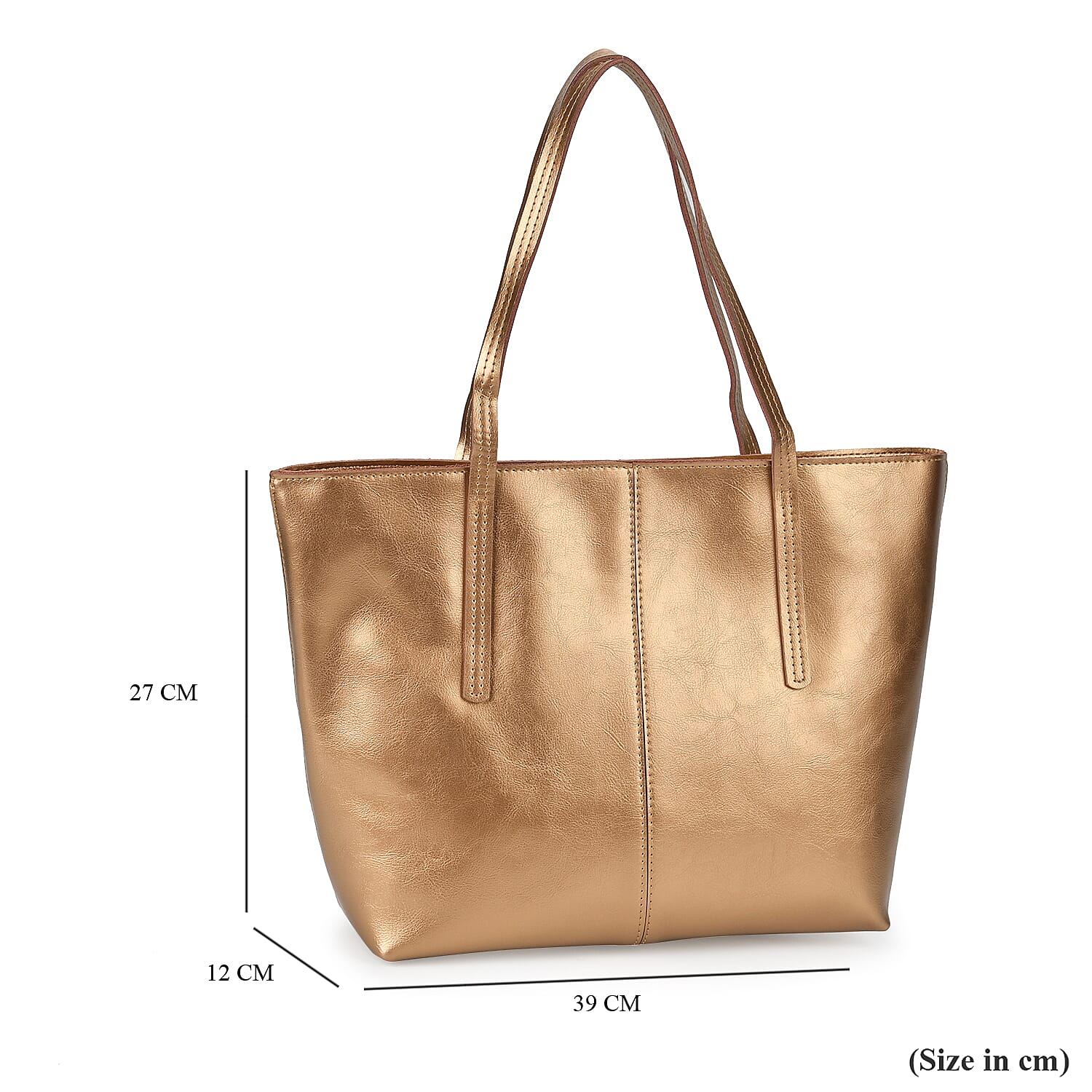 100% Genuine Leather Tote Bag (Size 39x12x27 cm) - Gold