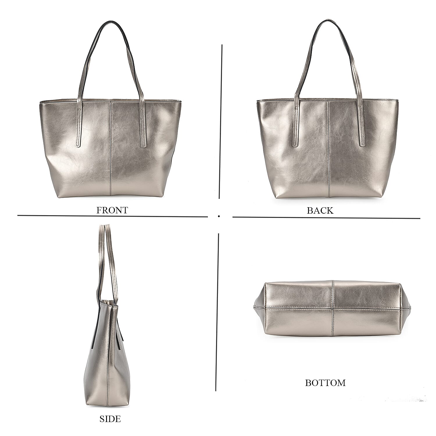 100% Genuine Leather Tote Bag (Size 39x12x27 cm) - Silver