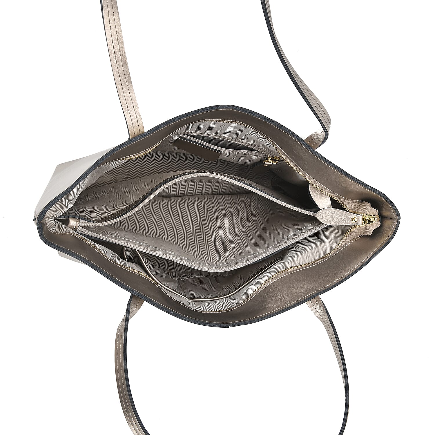 100% Genuine Leather Tote Bag (Size 39x12x27 cm) - Silver