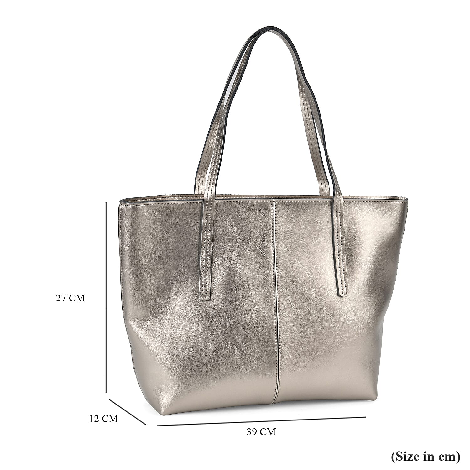 100% Genuine Leather Tote Bag (Size 39x12x27 cm) - Silver