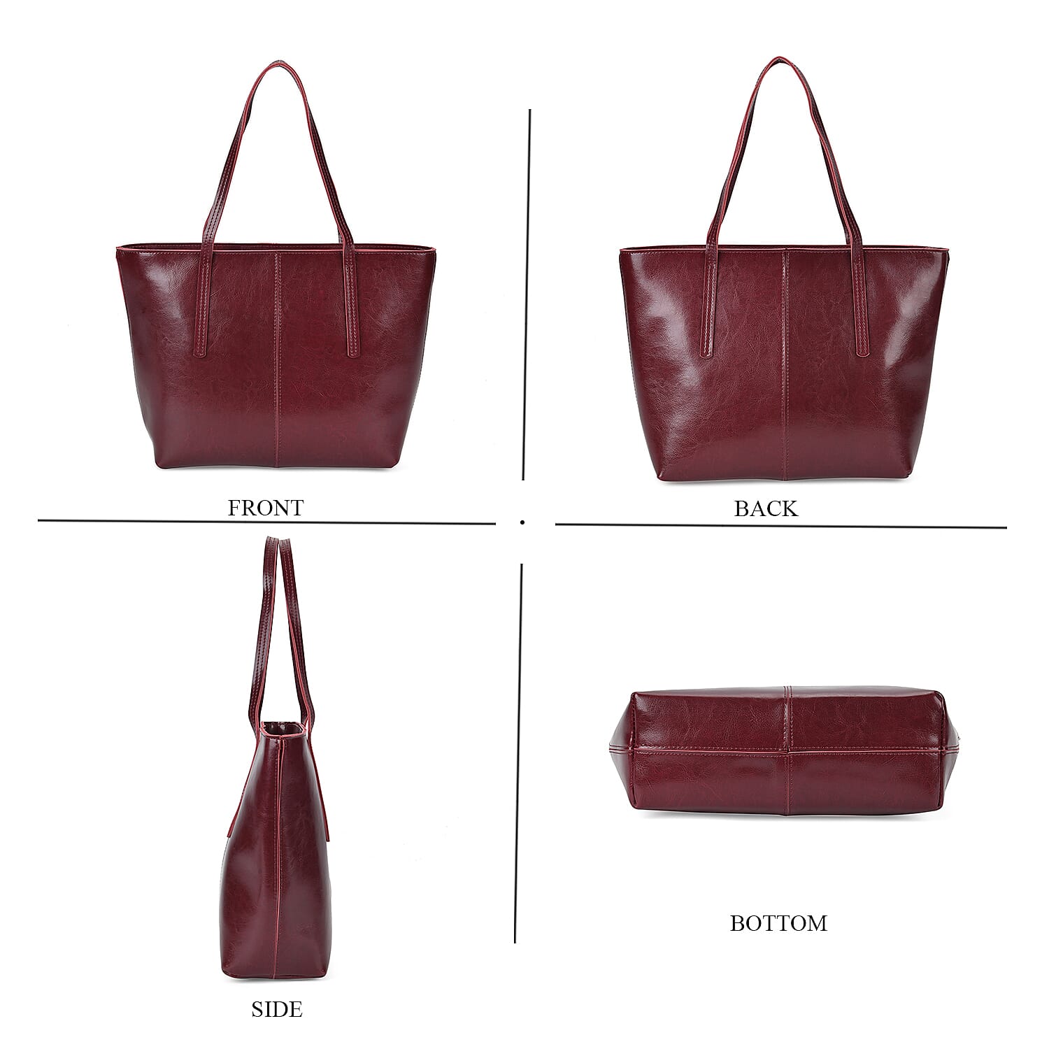 100% Genuine Leather Tote Bag (Size 39x12x27 cm) - Burgundy