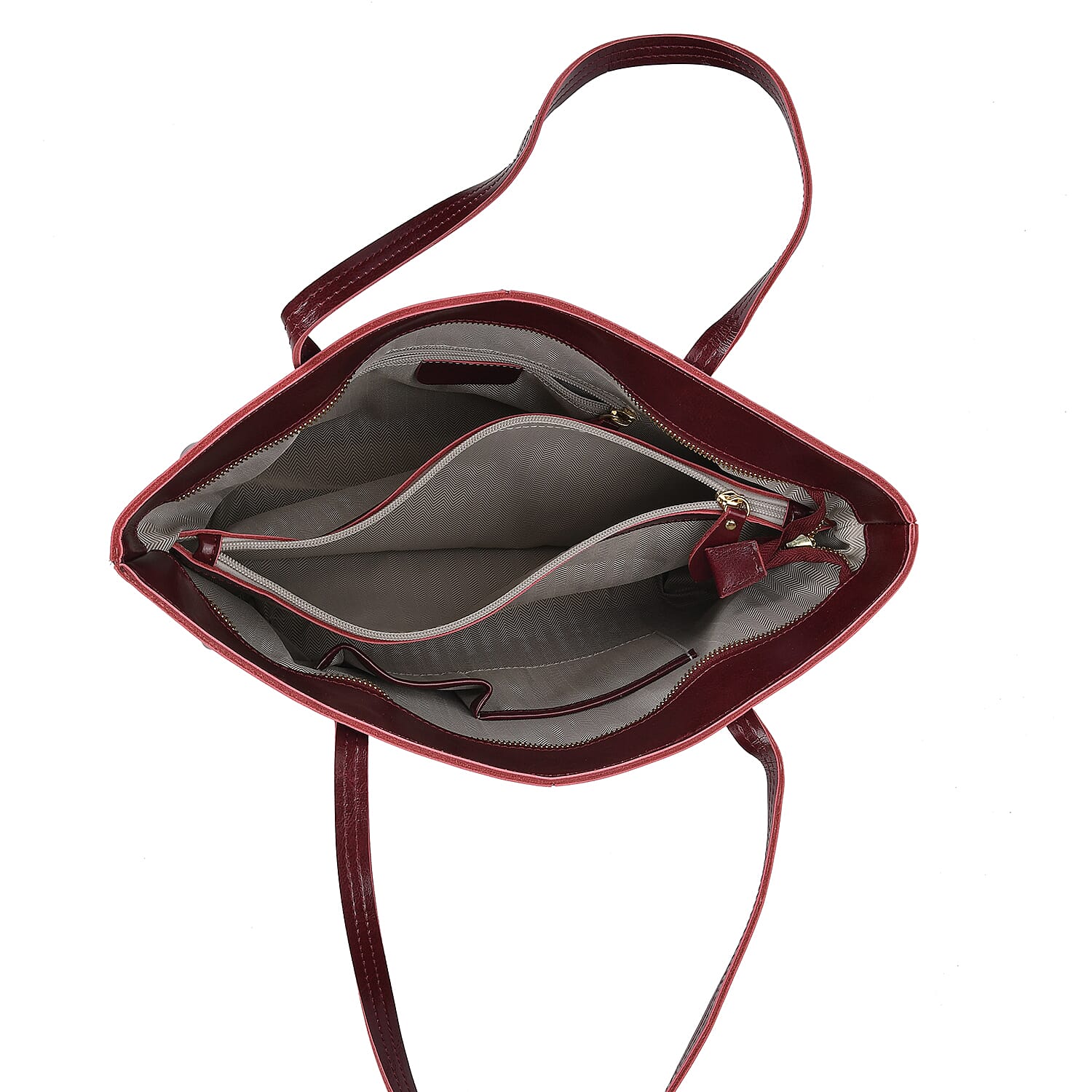 100% Genuine Leather Tote Bag (Size 39x12x27 cm) - Burgundy