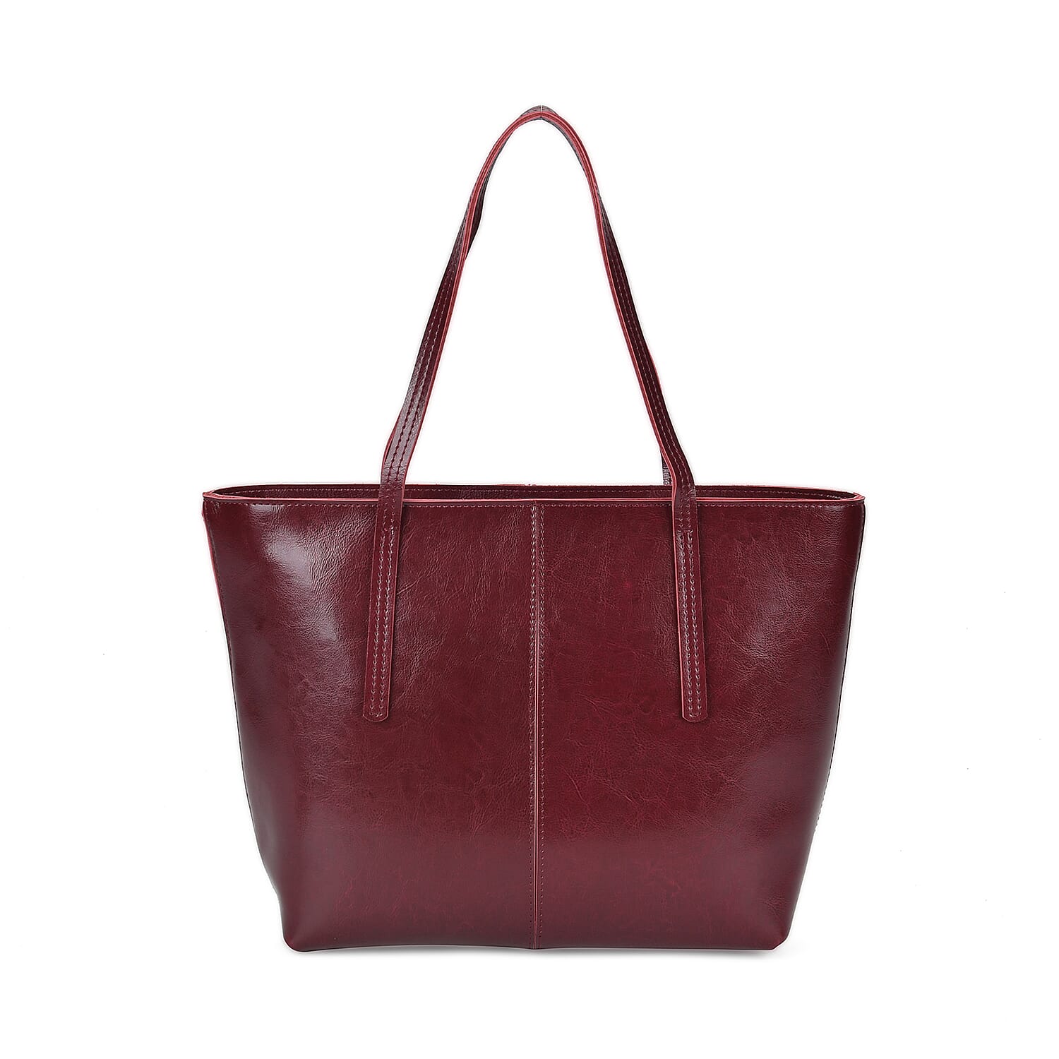 100% Genuine Leather Tote Bag (Size 39x12x27 cm) - Burgundy