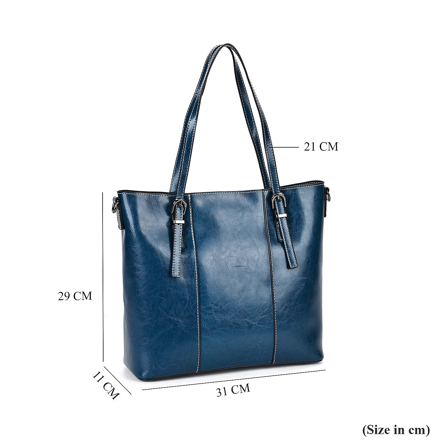 Designer Closeout Deal- Genuine Leather Handbag With Adjustable Leather Long Strap (Size 31x11x29 cm) - Navy