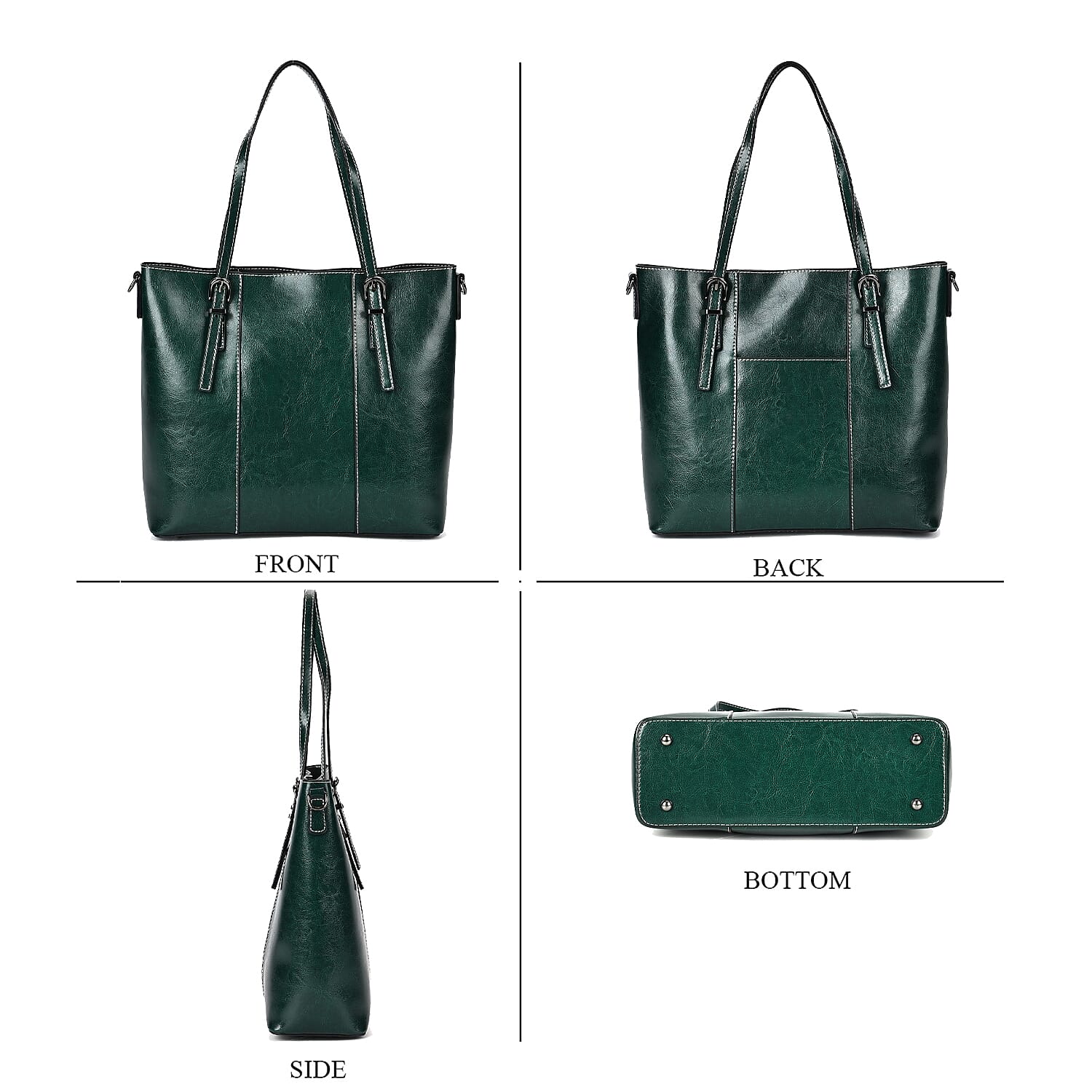 Designer Closeout Deal- Genuine Leather Handbag With Adjustable Leather Long Strap (Size 31x11x29 cm) - Green