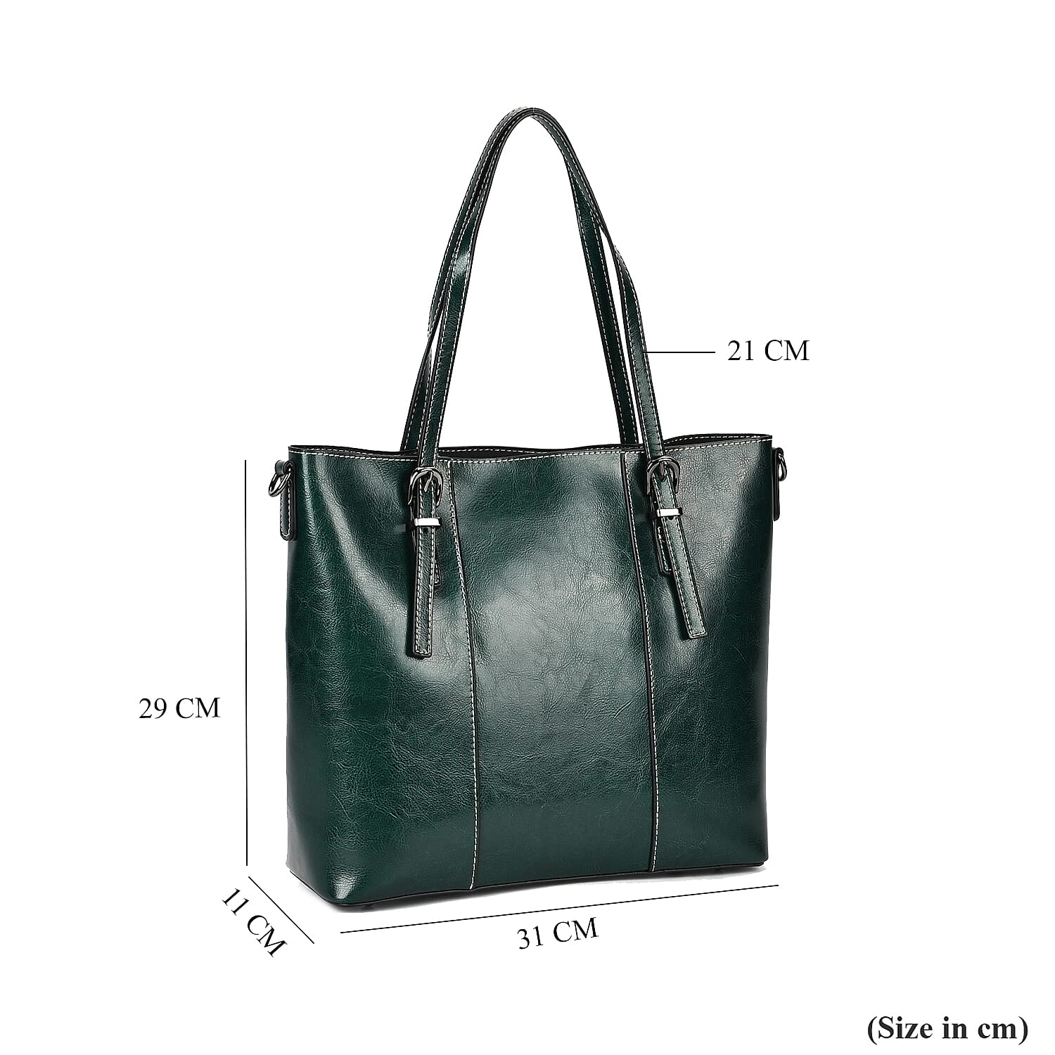 Designer Closeout Deal- Genuine Leather Handbag With Adjustable Leather Long Strap (Size 31x11x29 cm) - Green