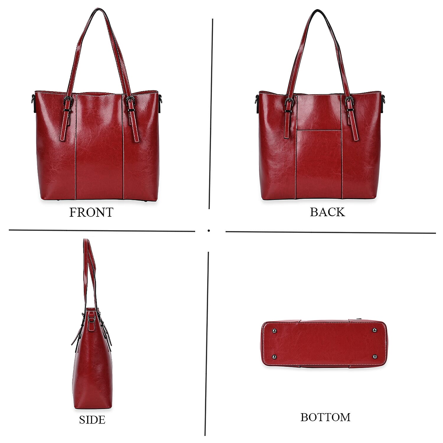 Designer Closeout Deal- Genuine Leather Handbag With Adjustable Leather Long Strap (Size 31x11x29 cm) - Burgundy