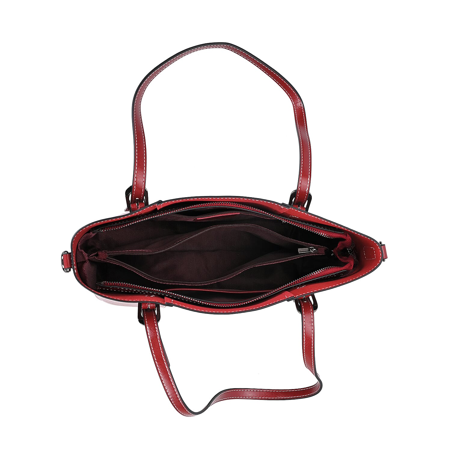 Designer Closeout Deal- Genuine Leather Handbag With Adjustable Leather Long Strap (Size 31x11x29 cm) - Burgundy