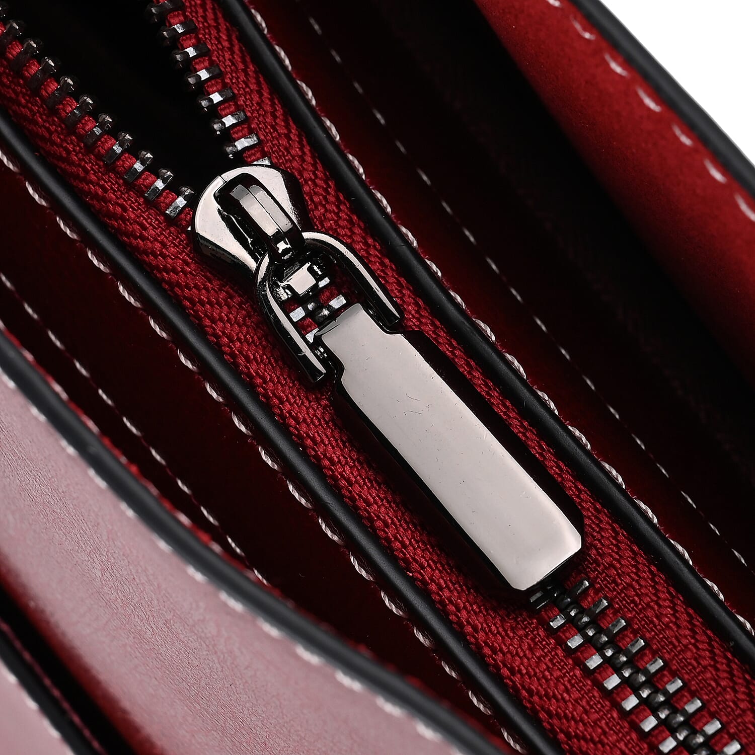 Designer Closeout Deal- Genuine Leather Handbag With Adjustable Leather Long Strap (Size 31x11x29 cm) - Burgundy