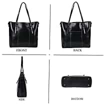 Stylish Genuine Leather Everyday Tote Bag With Adjustable Strap - Black