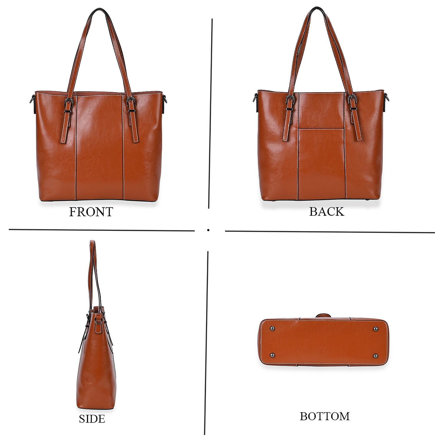 Designer Closeout Deal- Genuine Leather Handbag With Adjustable Leather Long Strap (Size 31x11x29 cm) - Tan