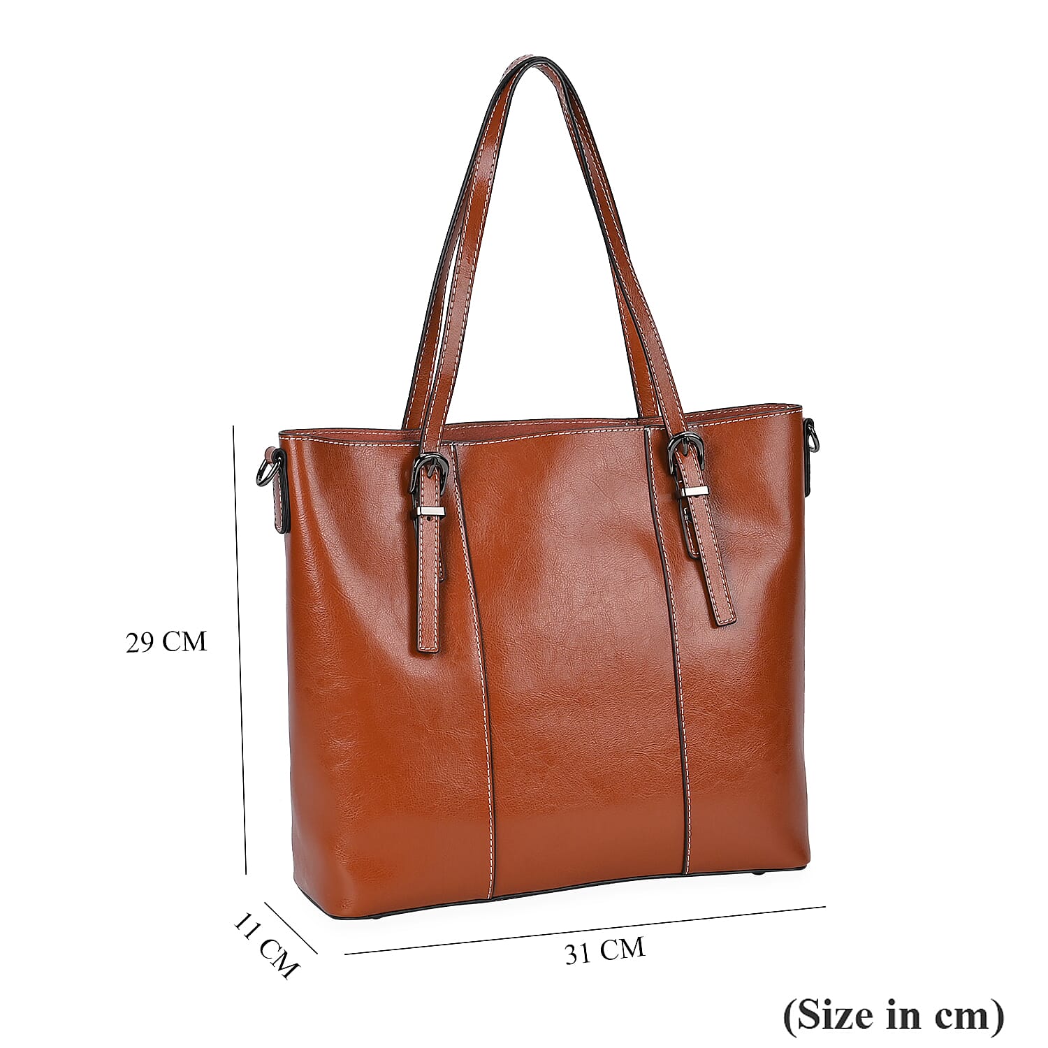 Designer Closeout Deal- Genuine Leather Handbag With Adjustable Leather Long Strap (Size 31x11x29 cm) - Tan