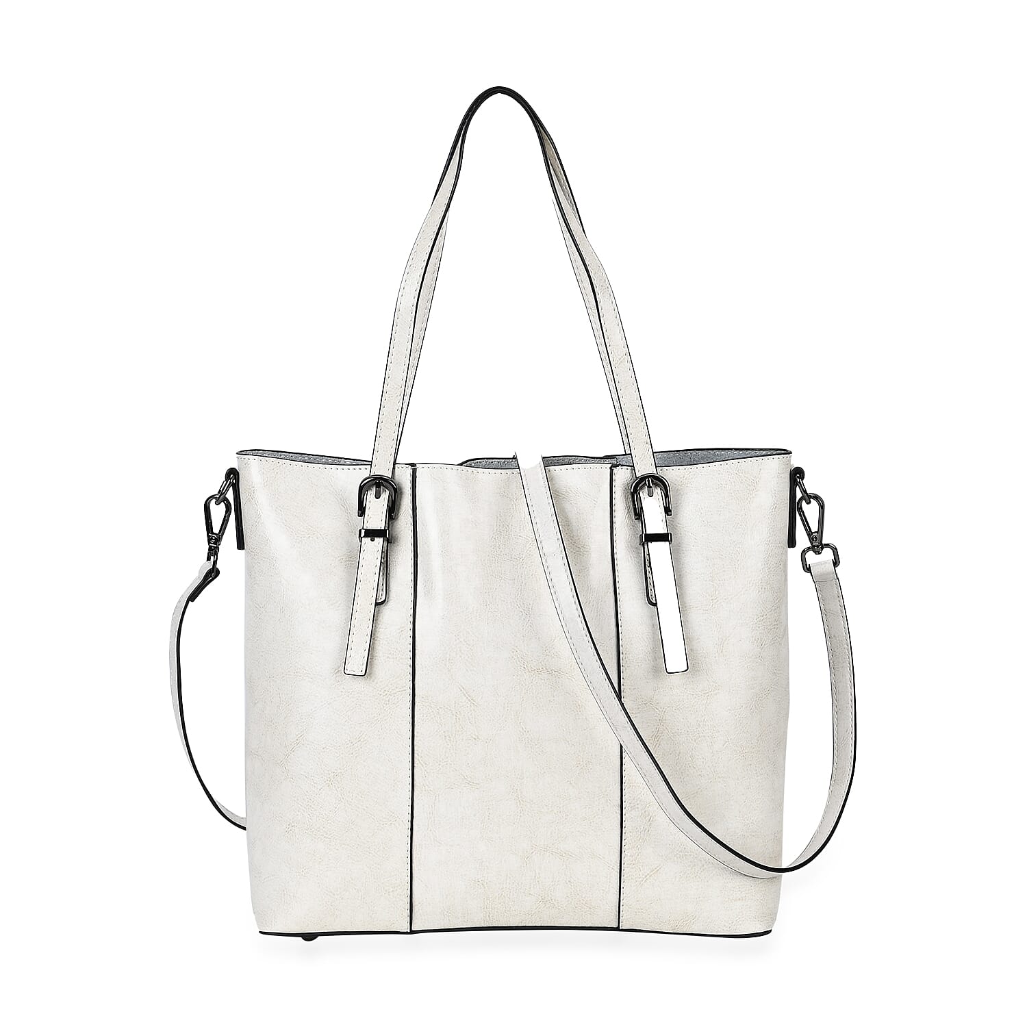 Stylish Genuine Leather Everyday Tote Bag With Adjustable Strap - Off White