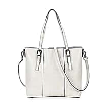 Stylish Genuine Leather Everyday Tote Bag With Adjustable Strap - Off White
