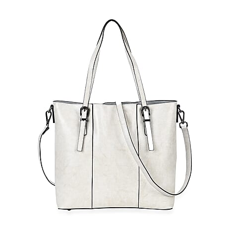 Stylish Genuine Leather Everyday Tote Bag With Adjustable Strap - Off White