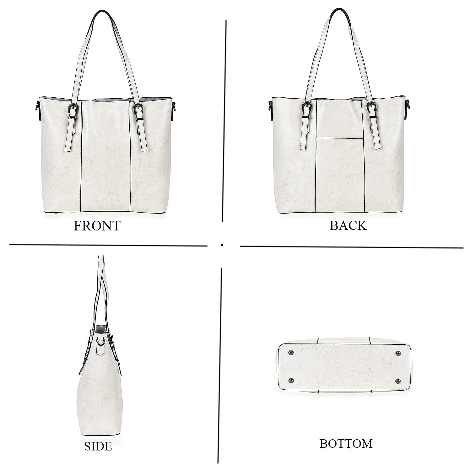 Stylish Genuine Leather Everyday Tote Bag With Adjustable Strap - Off White