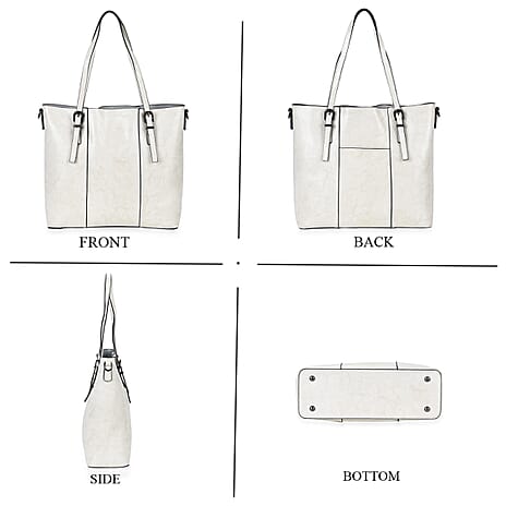 Stylish Genuine Leather Everyday Tote Bag With Adjustable Strap - Off White