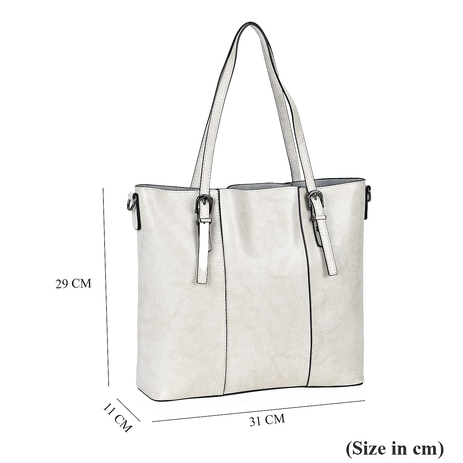 Stylish Genuine Leather Everyday Tote Bag With Adjustable Strap - Off White