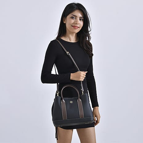 Designer Inspiration - 100% Genuine Leather Crossbody Bag with Long Shoulder Strap - Black