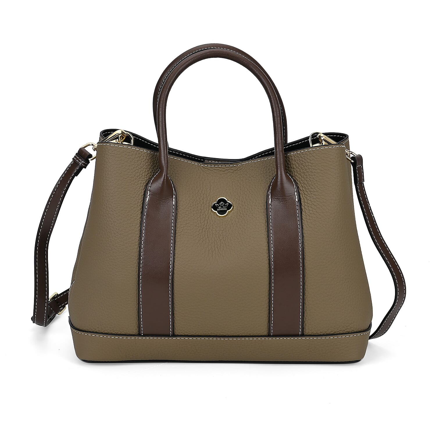 Designer Inspiration - 100% Genuine Leather Crossbody Bag with Long Shoulder Strap - Olive