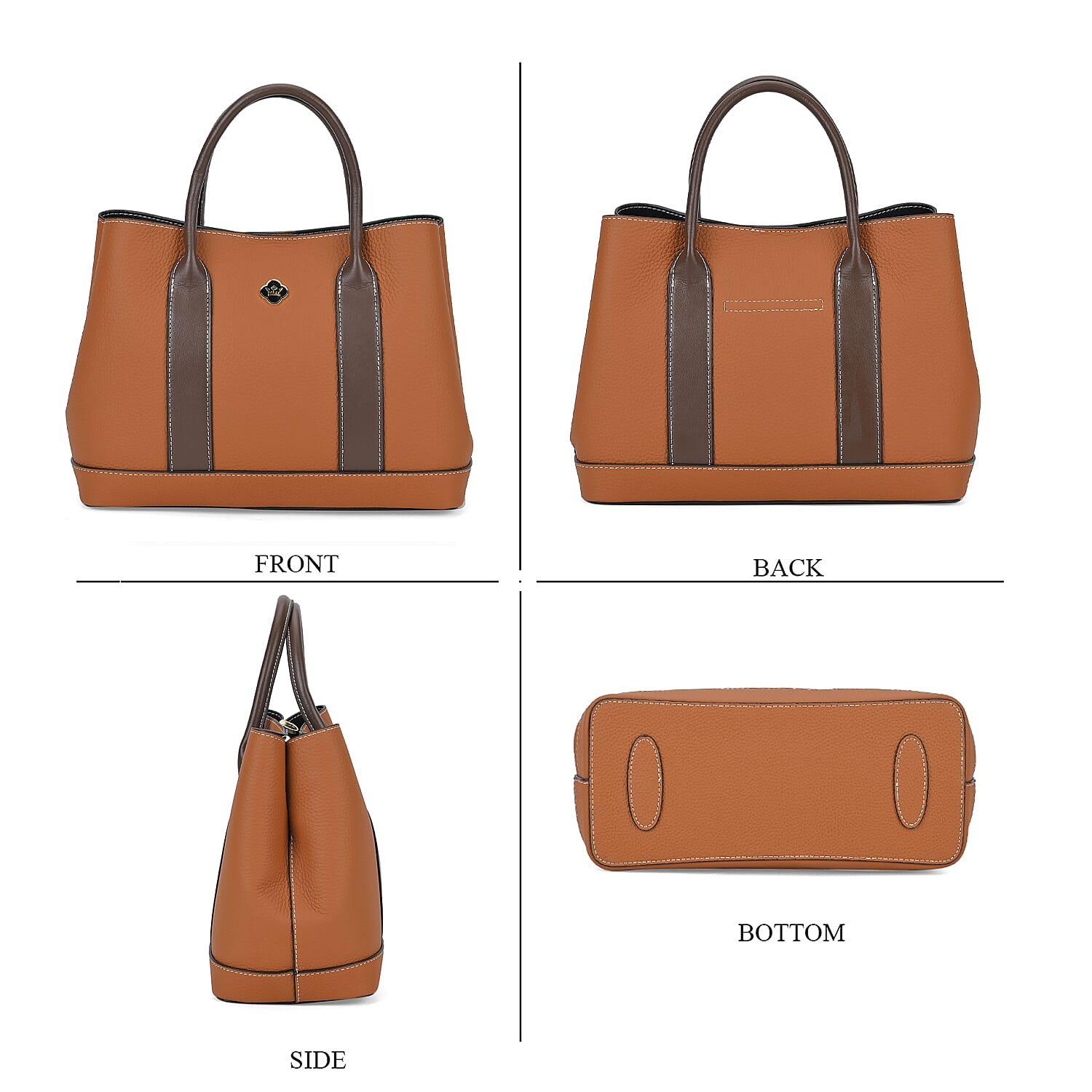 Genuine Leather Crossbody Bag with Long Shoulder Strap - Brown