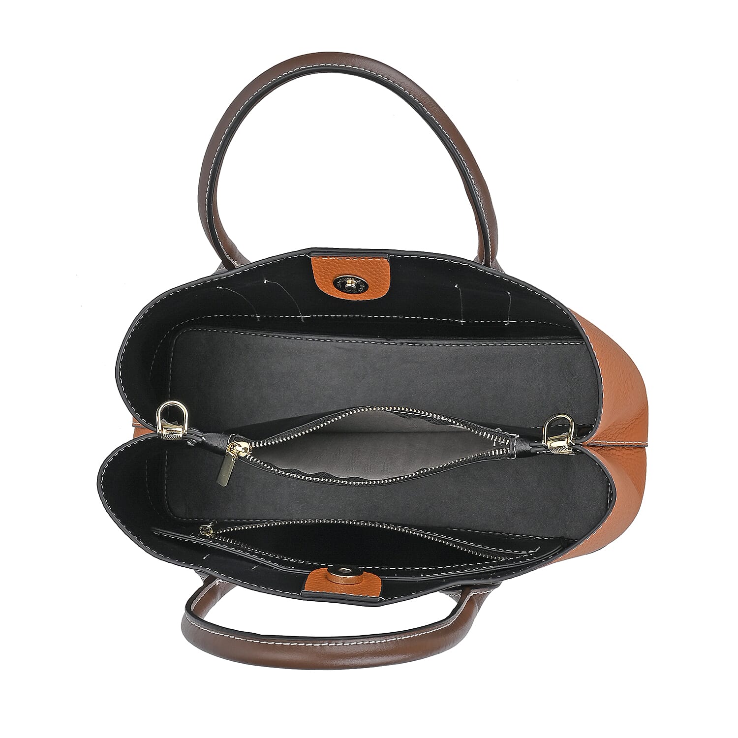 Genuine Leather Crossbody Bag with Long Shoulder Strap - Brown