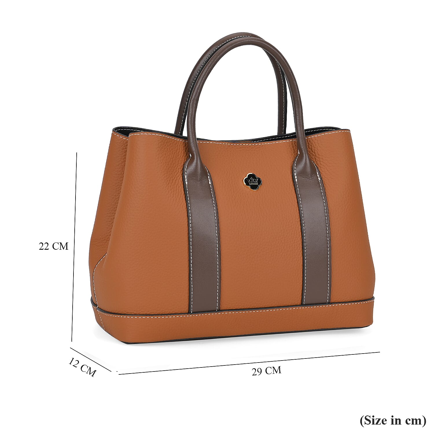 Genuine Leather Crossbody Bag with Long Shoulder Strap - Brown