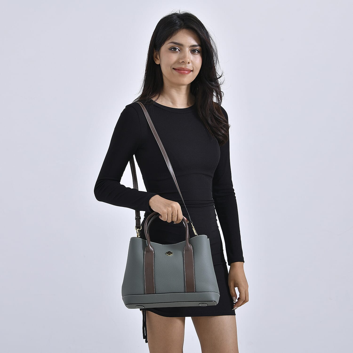 Designer Inspiration - 100% Genuine Leather Crossbody Bag with Long Shoulder Strap - Blue
