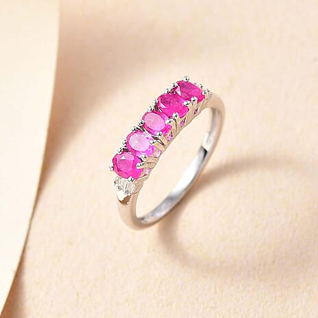 Gemfields Montepuez Ruby ,  White Diamond  Ring in rhodium Sterling Silver 1.09 ct