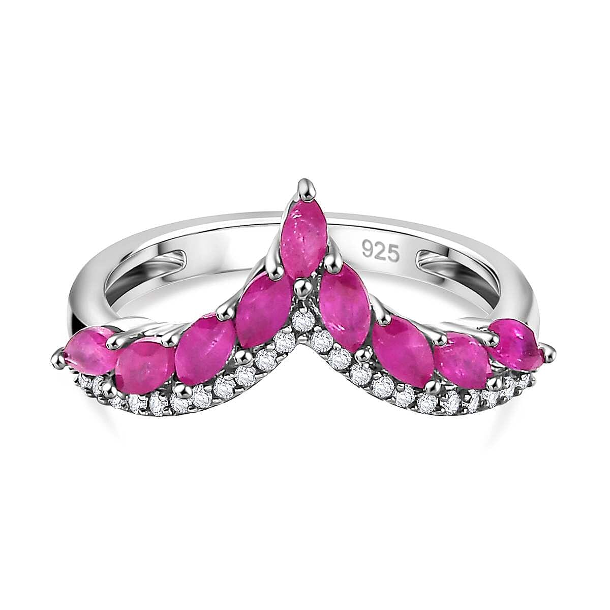 Gemfields Montepuez Ruby ,  White Zircon  Ring in rhodium Sterling Silver 1.120  Ct.