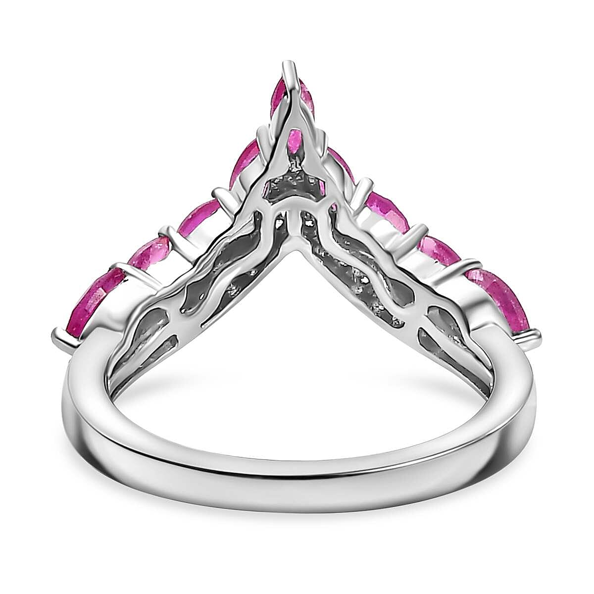 Gemfields Montepuez Ruby ,  White Zircon  Ring in rhodium Sterling Silver 1.120  Ct.