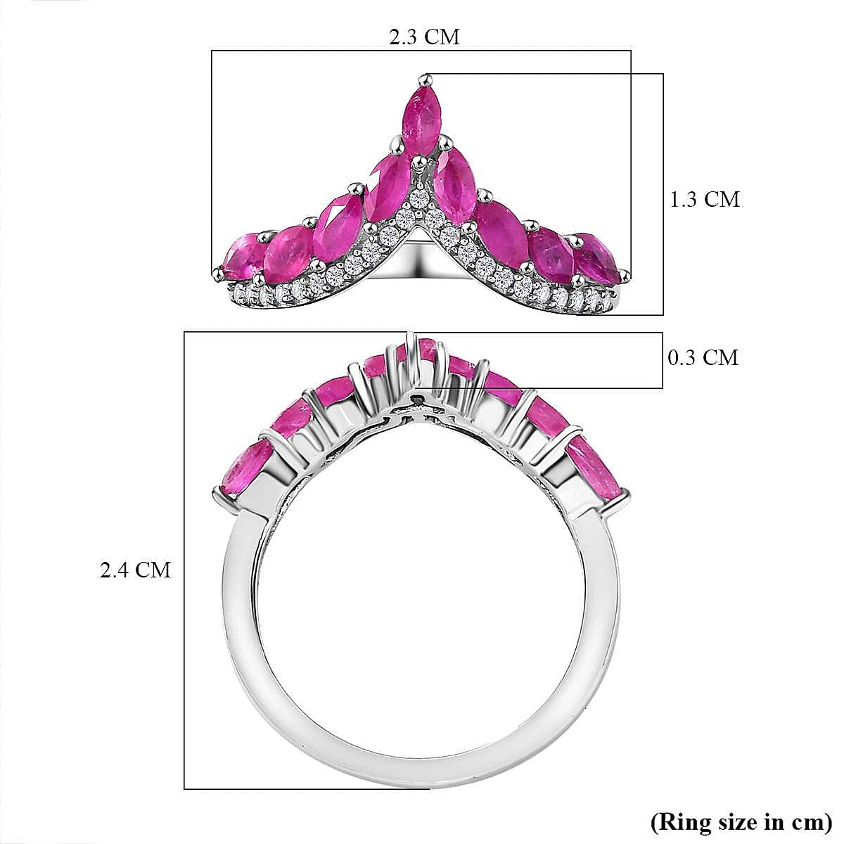 Gemfields Montepuez Ruby ,  White Zircon  Ring in rhodium Sterling Silver 1.120  Ct.