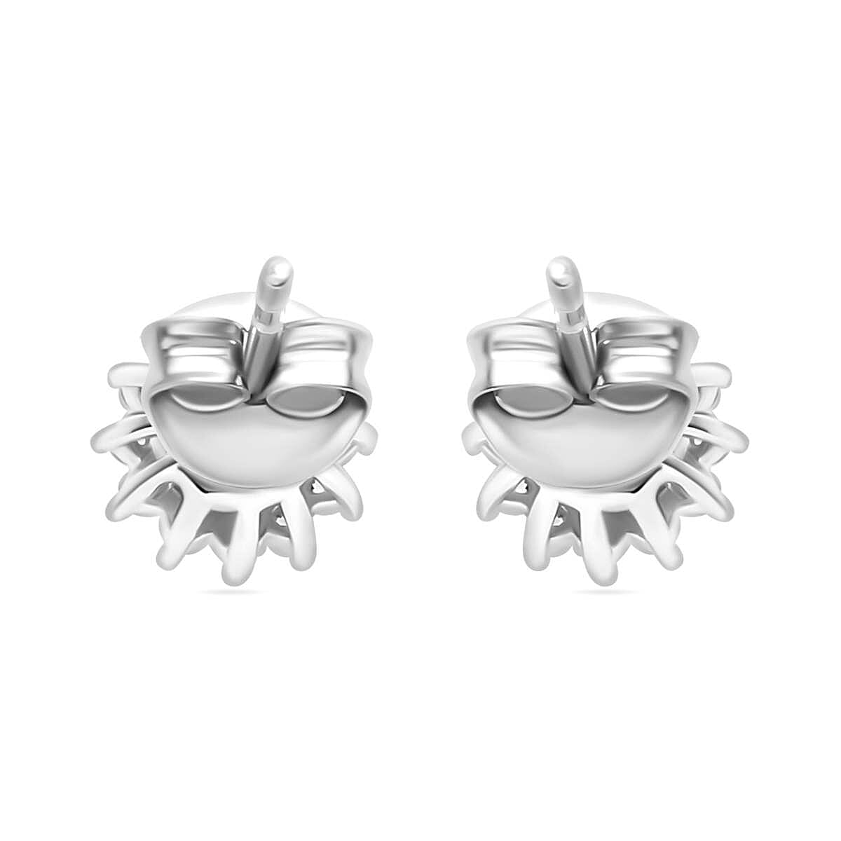 Gemfields Montepuez Ruby & White Zircon Cluster Earring in Rhodium Sterling Silver 1.00 Ct.