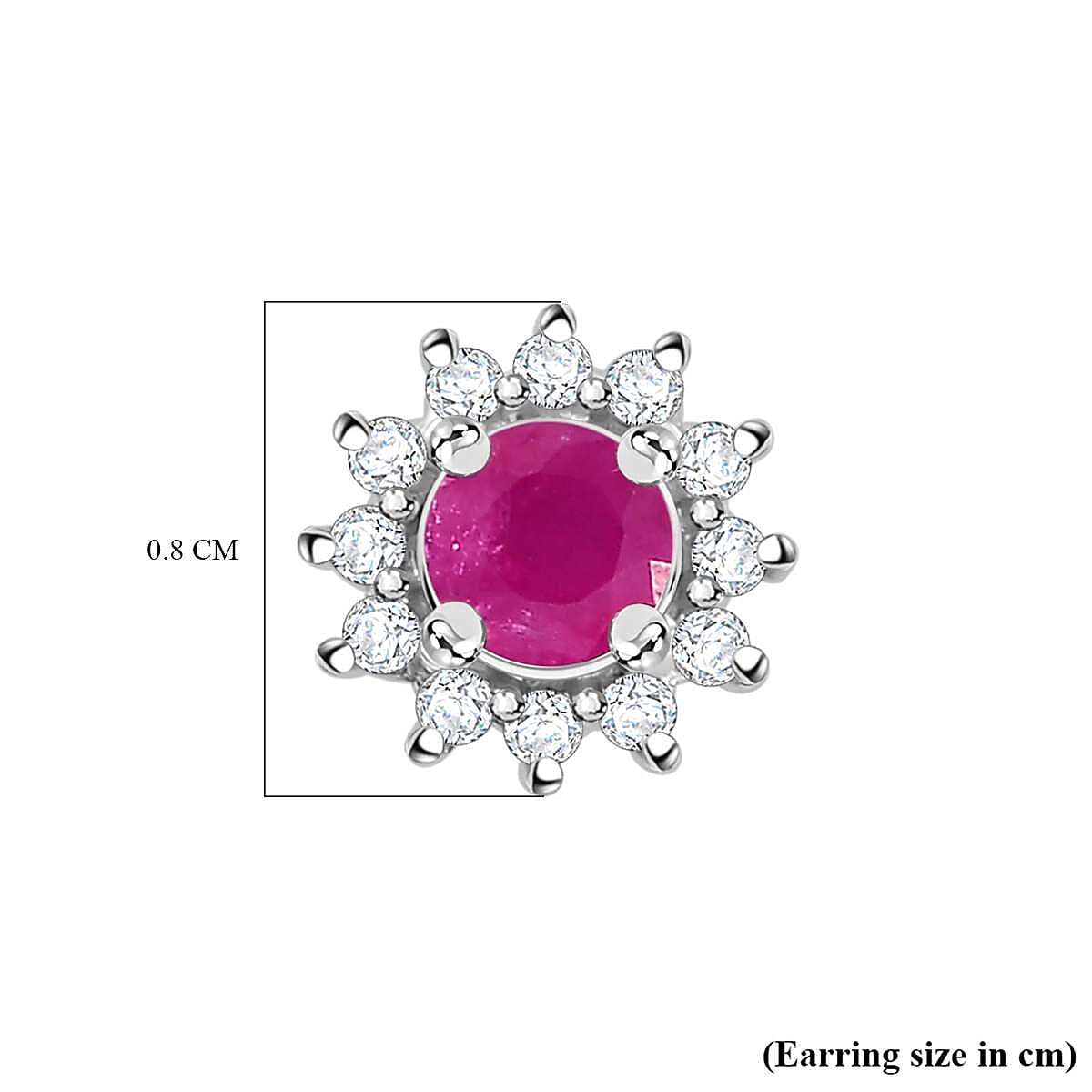 Gemfields Montepuez Ruby & White Zircon Cluster Earring in Rhodium Sterling Silver 1.00 Ct.