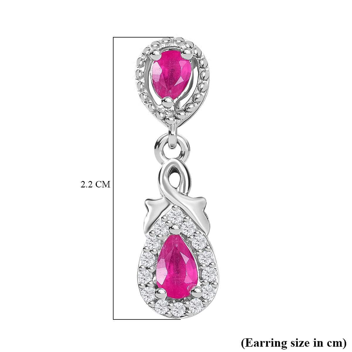 Gemfields Montepuez Ruby & White Zircon Earring in Rhodium Overlay Sterling Silver 1.25 Ct.
