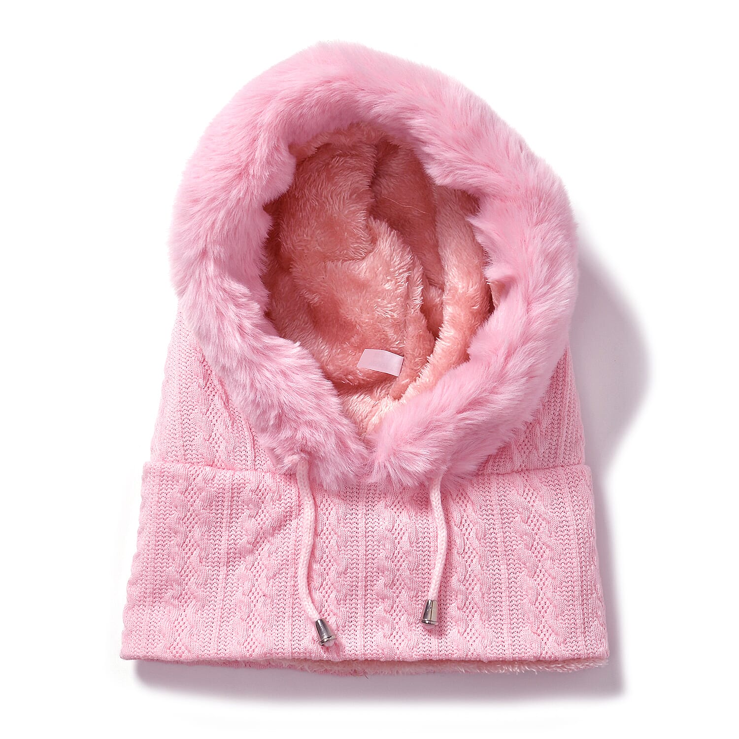3-in-1 Cosy Warm Plush Faux Fur Sherpa Lined Winter Hat Scarf  - Pink
