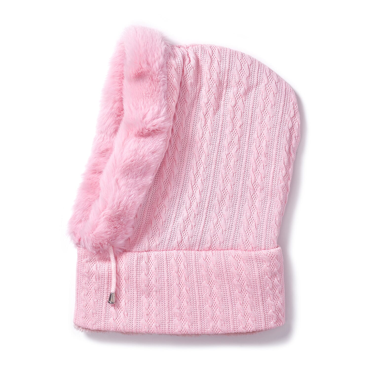 3-in-1 Cosy Warm Plush Faux Fur Sherpa Lined Winter Hat Scarf  - Pink