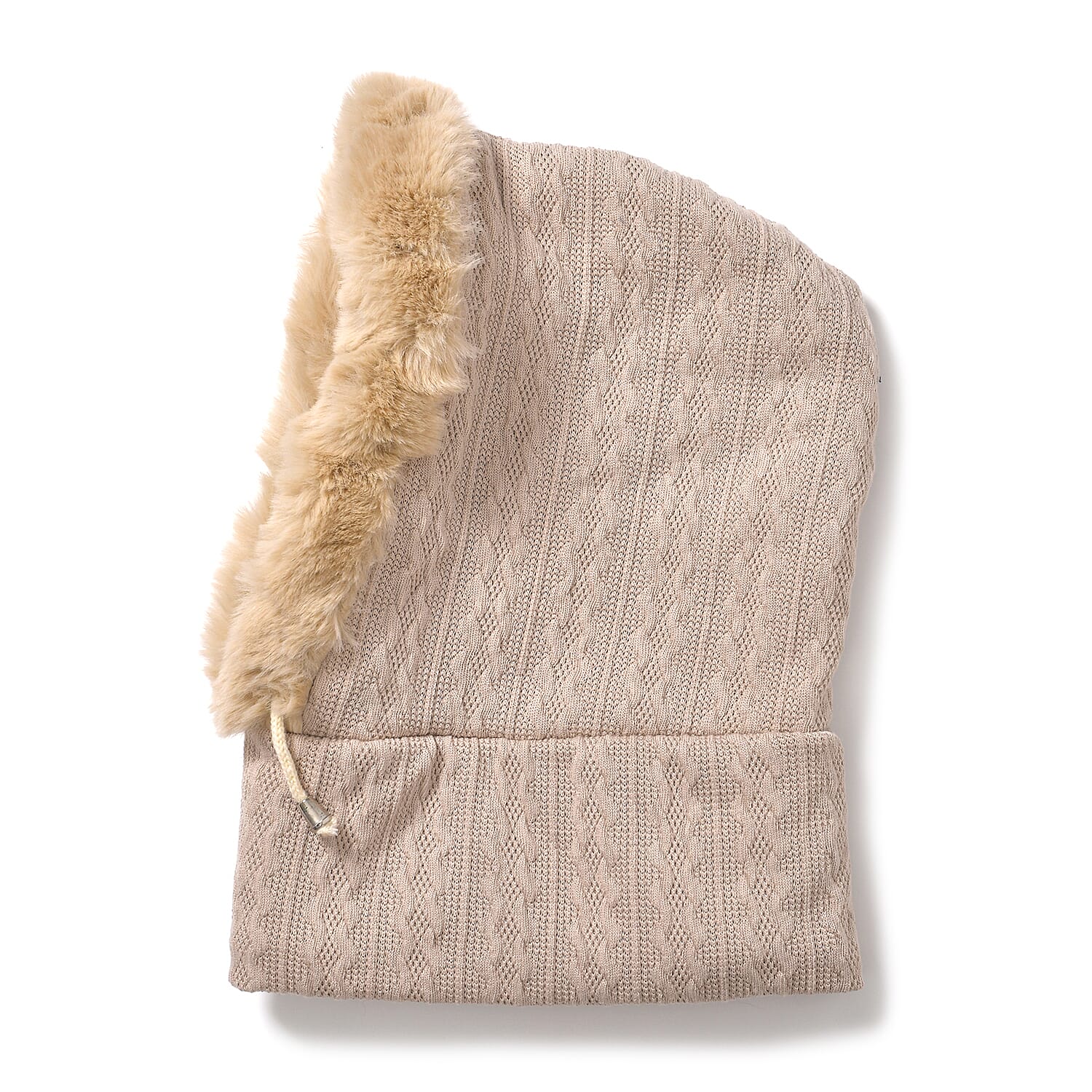 3-in-1 Cosy Warm Plush Faux Fur Sherpa Lined Winter Hat Scarf  - Beige